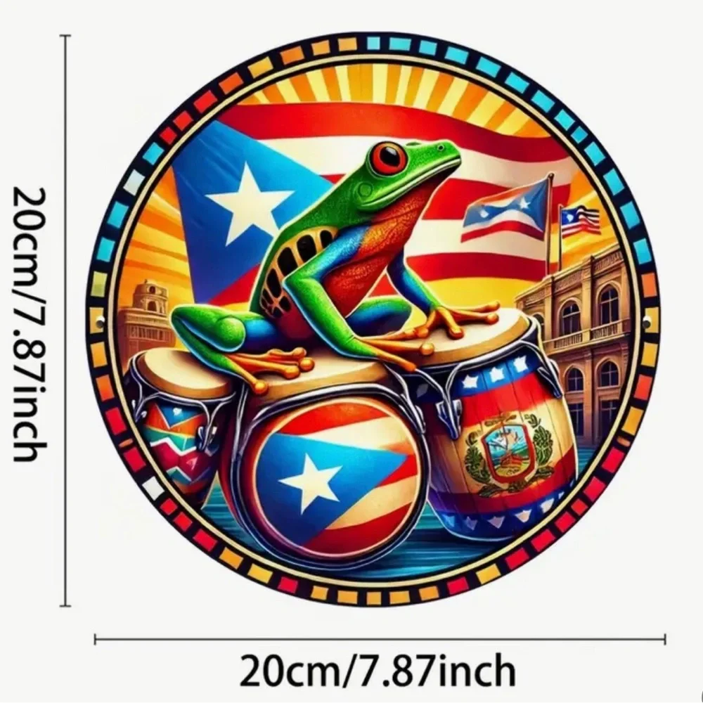 Puerto Rico Coqui Frog Playing Congas Aluminum Foil Engraving Wall Decor